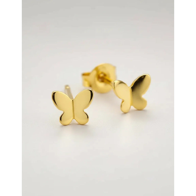 Aros Mariposa 8mm Enchapado Oro 18k Joyería Femenina Infanti Dorado Con Caja De Regalo