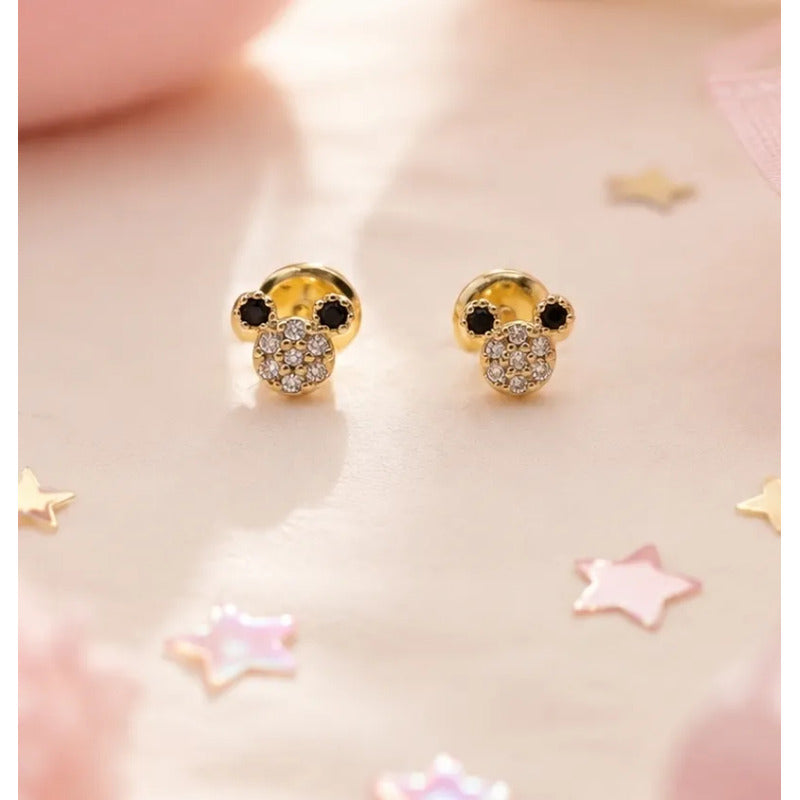 Aros Niña Oro 18k Enchapado Circon Tope Seguro Infantil Bebe Dorado