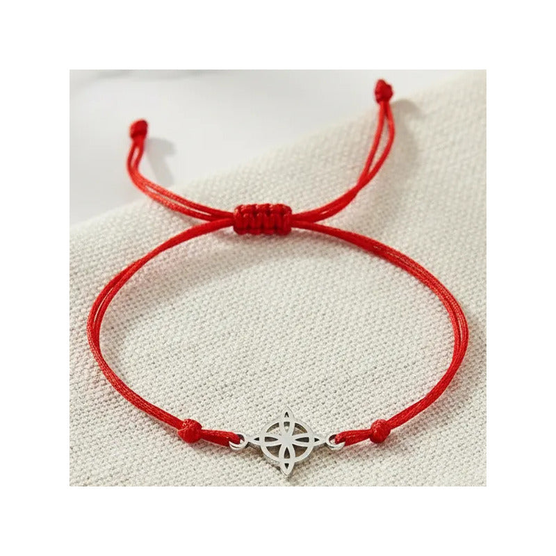 Pulsera Nudo De Bruja Rojo Amuleto Protección Acero Regalo Plateado 20 Cm
