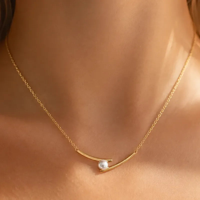 Collar Mujer Perla Blanca Acero Quirúrgico Caja Regalo Dorado