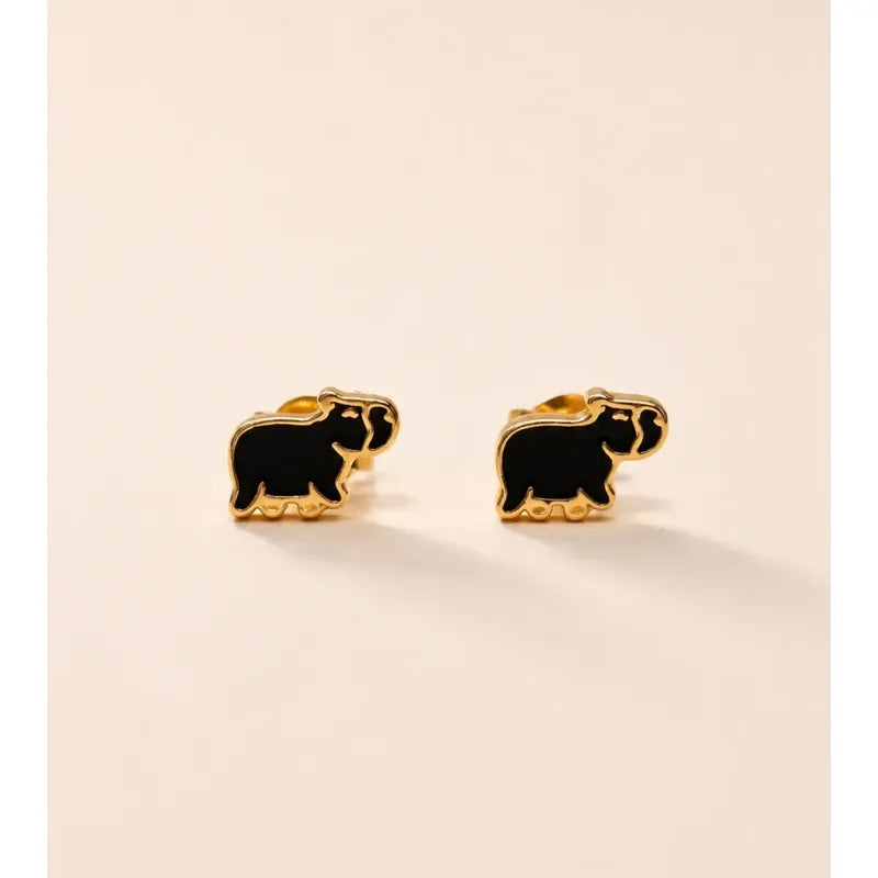 Aros Capibara Niña Mujer Enchapado Oro 8mm Diseño Juvenil Marrón Oscuro