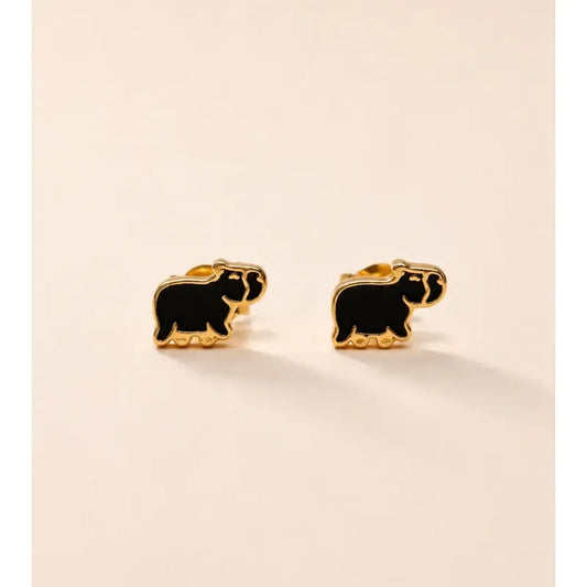 Aros Capibara Niña Mujer Enchapado Oro 8mm Diseño Juvenil Marrón Oscuro
