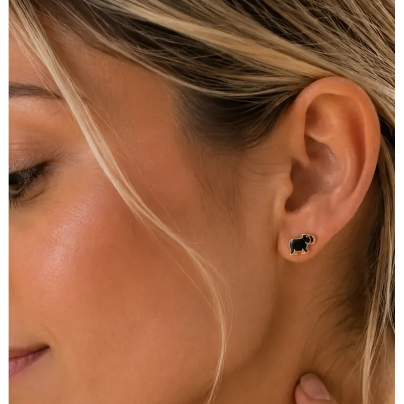Aros Capibara Niña Mujer Enchapado Oro 8mm Diseño Juvenil Marrón Oscuro
