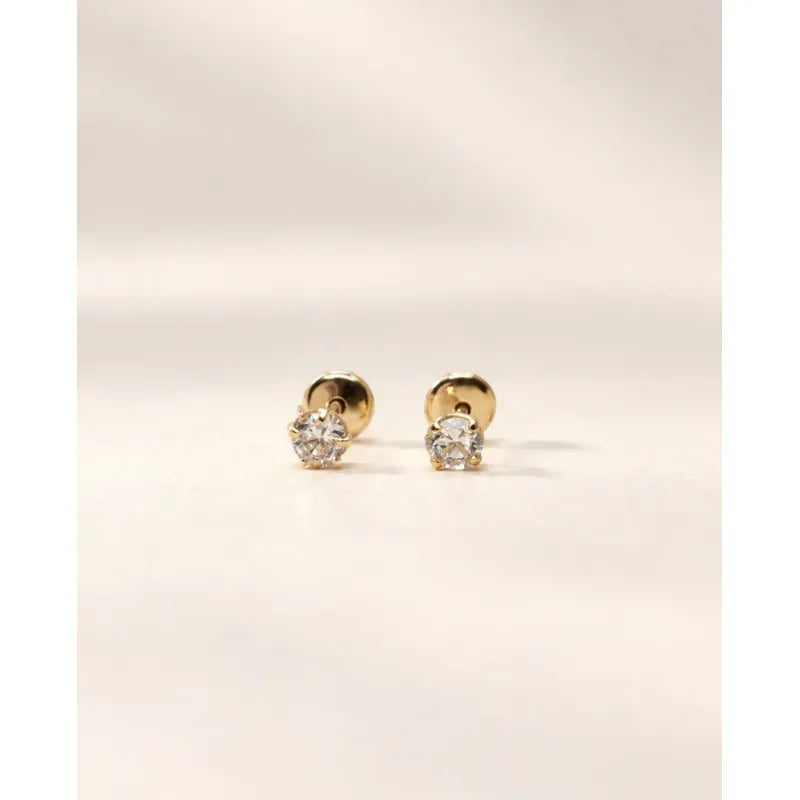 Aros Niña Bebe Punto De Luz Oro Enchapado 3mm Tope Seguridad Dorado