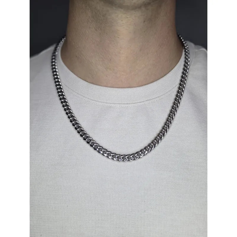 Cadena Cubana Hombre Acero Inoxidable 8mm Gruesa Regalo Plateado