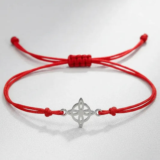 Pulsera Nudo De Bruja Rojo Amuleto Protección Acero Regalo Plateado 20 Cm