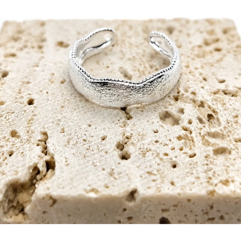 Anillo Plata Mujer Ajustable Texturizado Minimalista 925 Plateado Ajustable