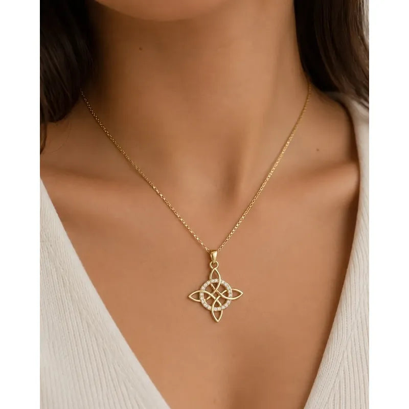 Collar Nudo Bruja Con Brillos Protección Amuleto Mujer Dorado