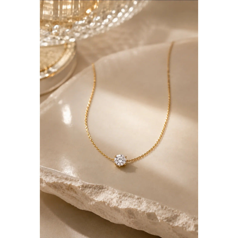 Collar Con Punto De Luz Color Dorado Mujer Acero Inoxidable Dorado