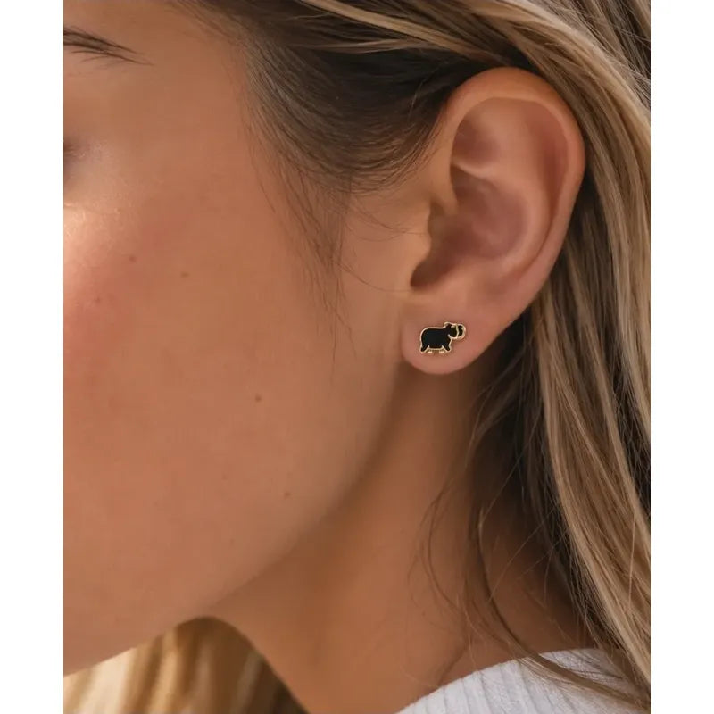 Aros Capibara Niña Mujer Enchapado Oro 8mm Diseño Juvenil Marrón Oscuro