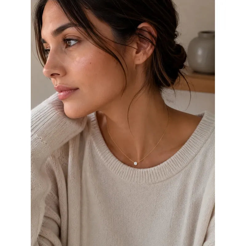 Collar Con Punto De Luz Color Dorado Mujer Acero Inoxidable Dorado