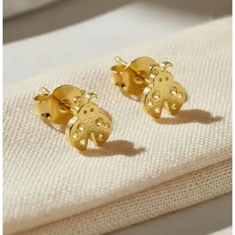 Aros Enchapados En Oro Chinita Mariquita Niña Infantil Mujer Dorado