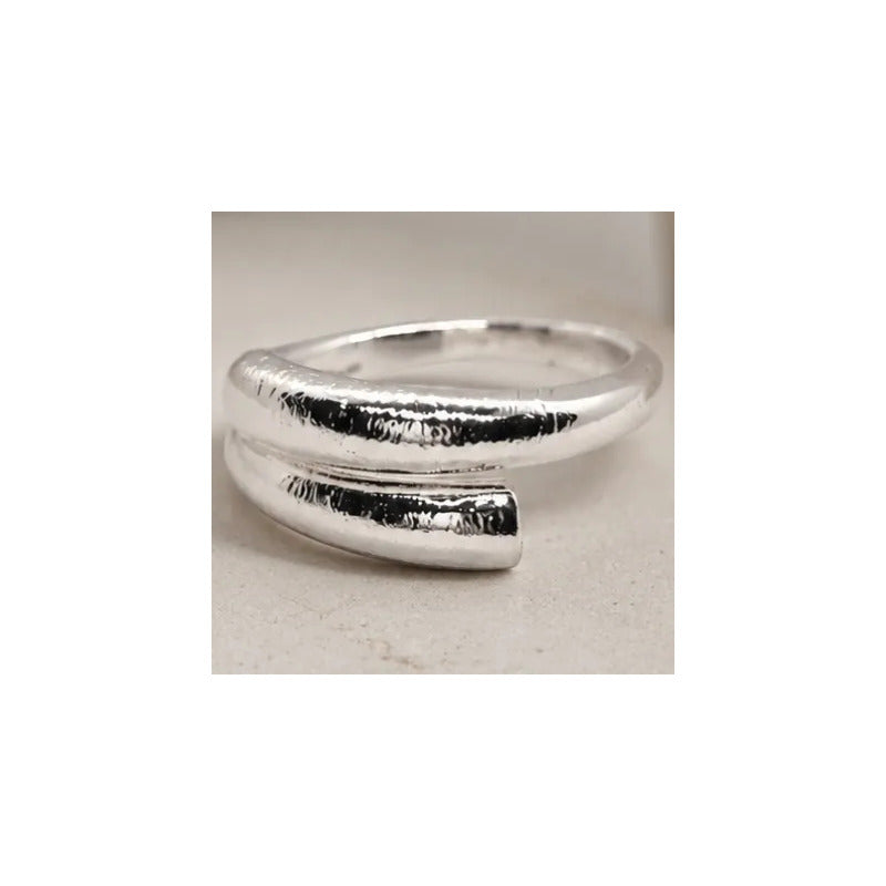 Anillo Mujer Plata Ajustable Abierto Doble Línea Elegante Plateado Ajustable