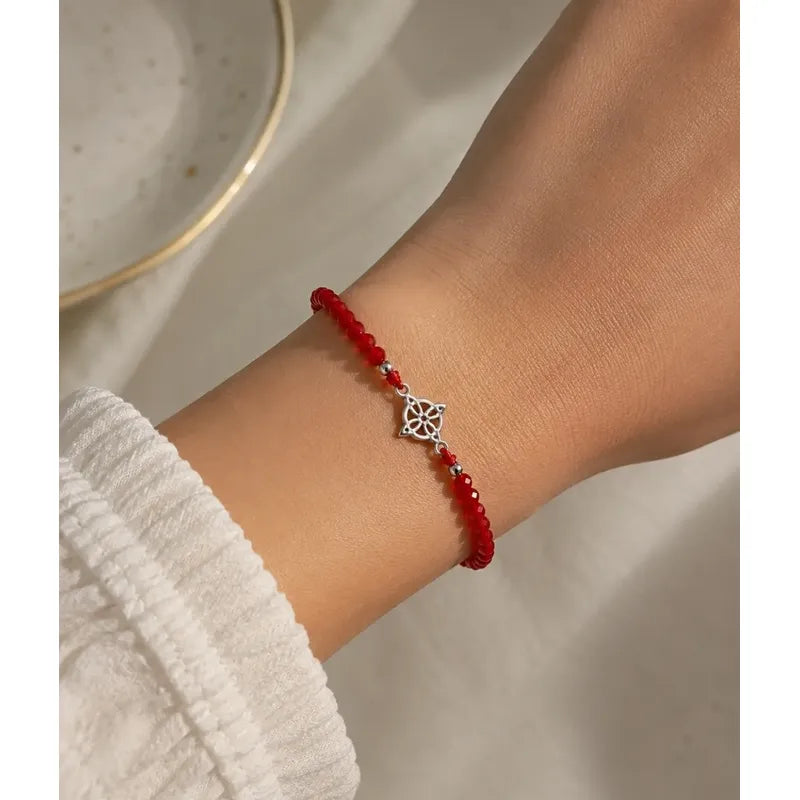 Pulsera Nudo De Bruja Cristales Rojos Protección Y Suerte Rojo 16 Cm