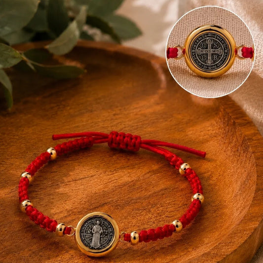 Pulsera San Benito Ajustable Amuleto Unisex Protección Rojo 18 Cm
