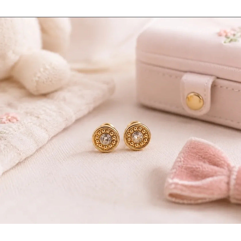 Aros Niña Enchapado Oro 18k Tope De Seguridad 5mm Infantil Dorado