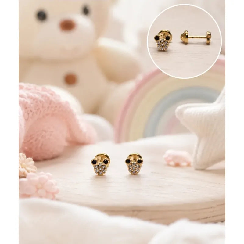 Aros Niña Oro 18k Enchapado Circon Tope Seguro Infantil Bebe Dorado