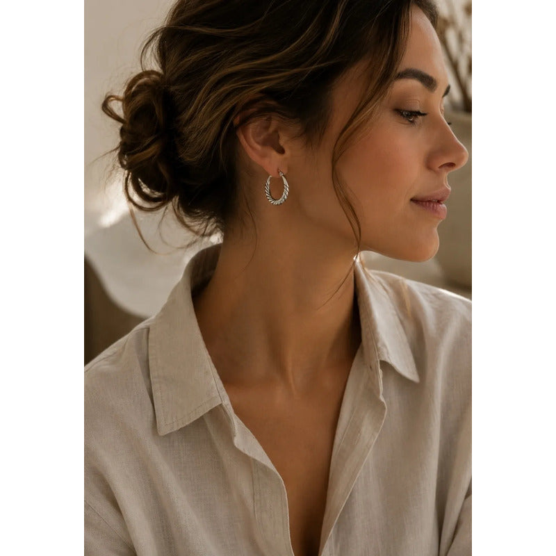 Aros Lena Argollas Plateadas