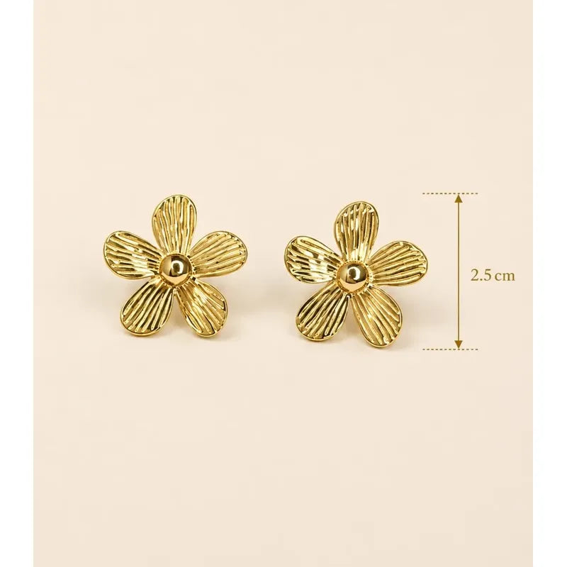 Aros Mujer Flor Acero Inoxidable 2.5cm Moda Elegante Dorado