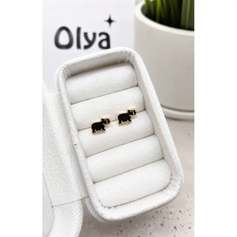 Aros Capibara Niña Mujer Enchapado Oro 8mm Diseño Juvenil Marrón Oscuro