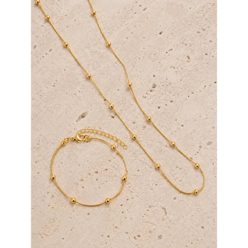 Set Collar Y Pulsera Acero Inoxidable Femenino Dorado Con Balines