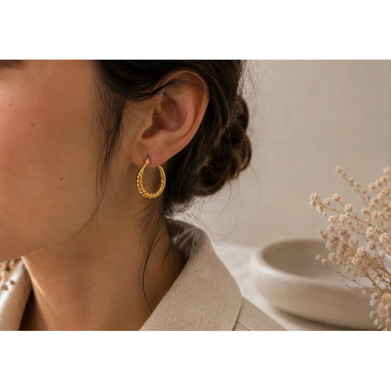 Aros Mujer Argollas Doradas De Acero Inoxidable Resistentes Dorado