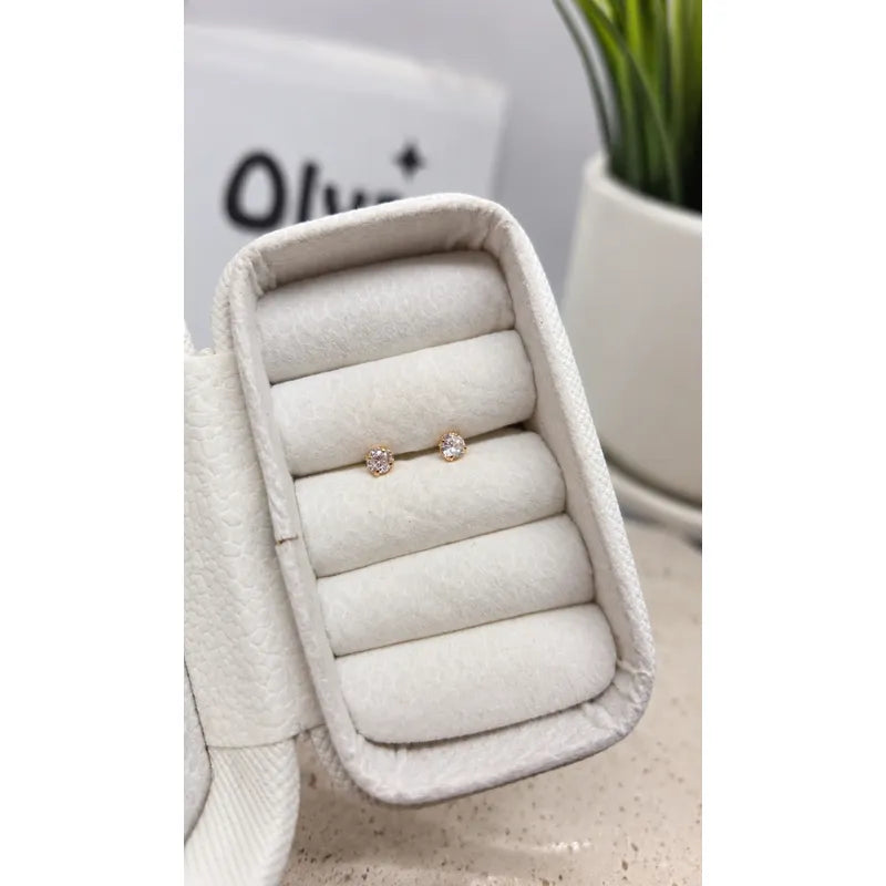 Aros Niña Bebe Punto De Luz Oro Enchapado 3mm Tope Seguridad Dorado