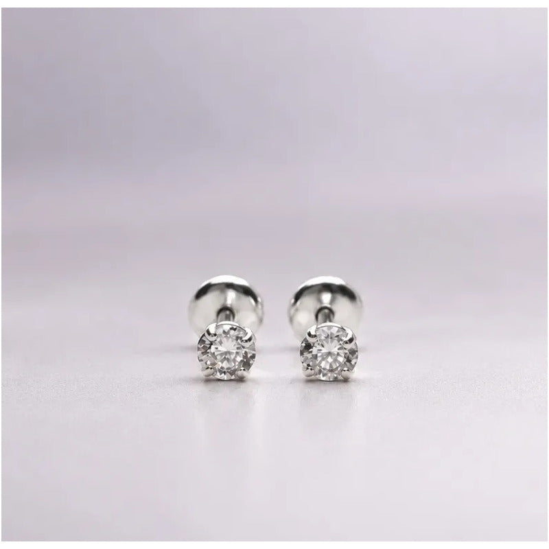 Aros Plata Punto De Luz Bebé Niña 3 Mm Tope Seguro Regalo Plateado