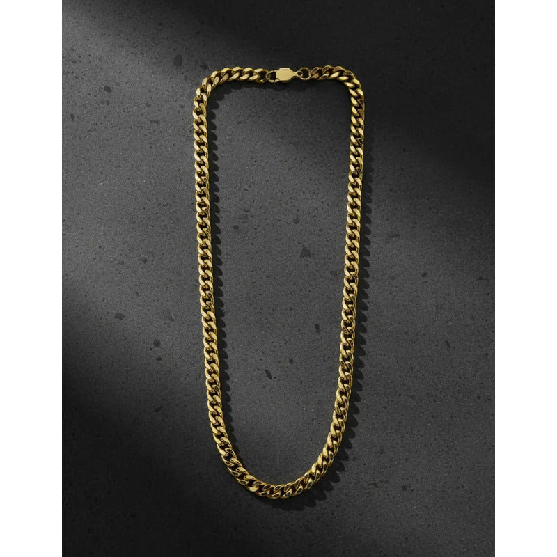 Cadena Cubana Hombre Acero Inoxidable 8mm Gruesa Regalo Dorado