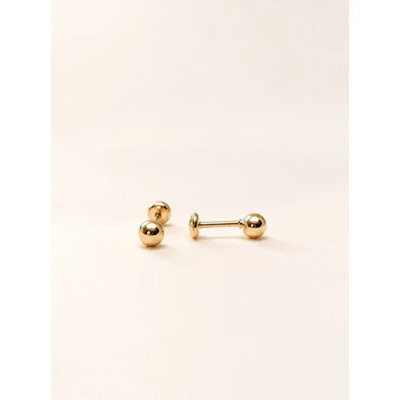 Aros Niña Bebé Bolita Lisa 4mm Enchapado En Oro Tope Seguro Dorado