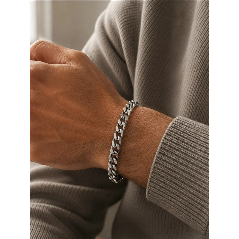 Pulsera Hombre Acero Inoxidable Cubana Clásica Estilo Urbano Eslabones 22 Cm