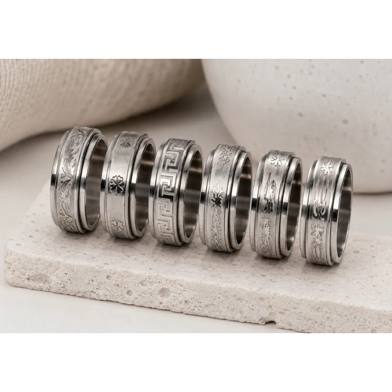 Anillo Antiestres Giratorio Unisex Acero Inoxidable Variado Diseño Al Azar 20