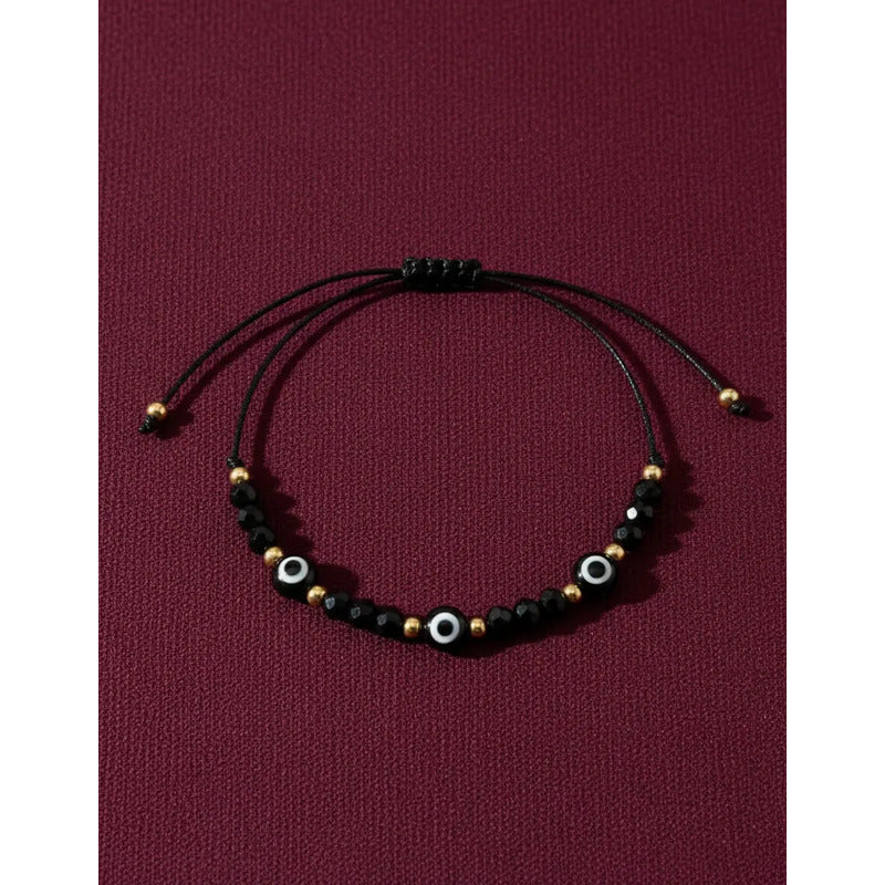 Pulsera Ojo Turco Negra Hombre Mujer Protección Acero Negro 16 Cm