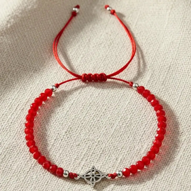 Pulsera Nudo De Bruja Cristales Rojos Protección Y Suerte Rojo 16 Cm