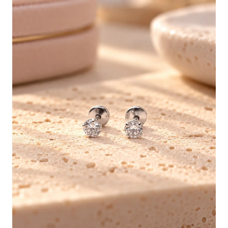 Aros Plata Punto De Luz Bebé Niña 3 Mm Tope Seguro Regalo Plateado