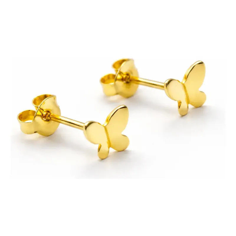 Aros Mariposa 8mm Enchapado Oro 18k Joyería Femenina Infanti Dorado Con Caja De Regalo