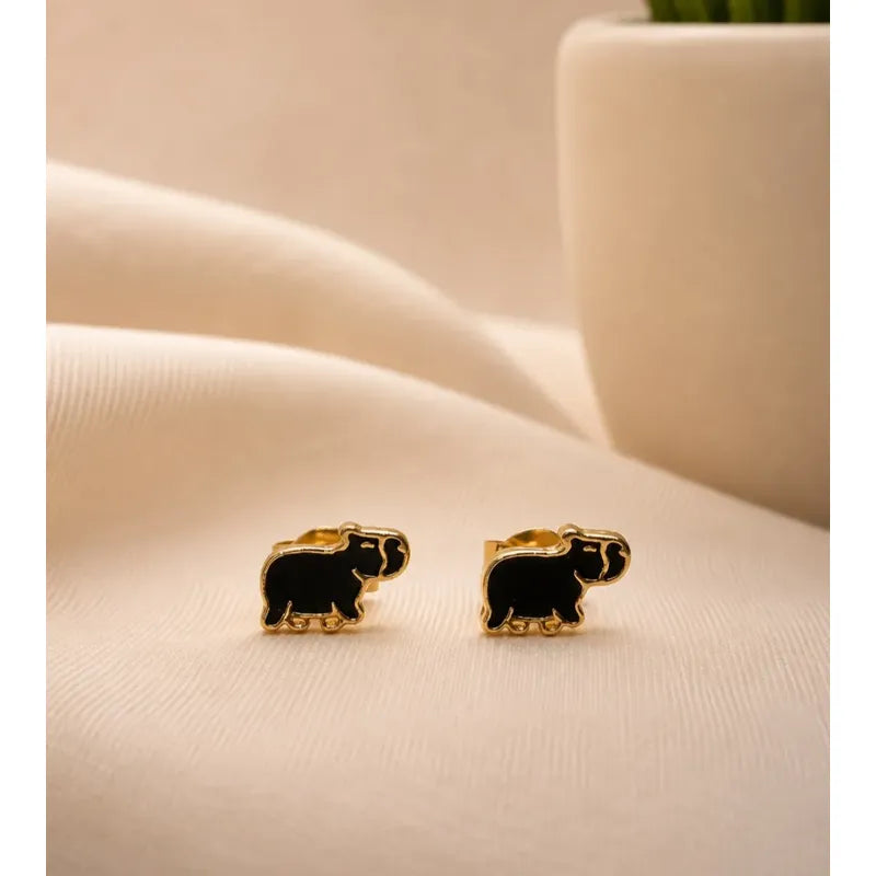 Aros Capibara Niña Mujer Enchapado Oro 8mm Diseño Juvenil Marrón Oscuro
