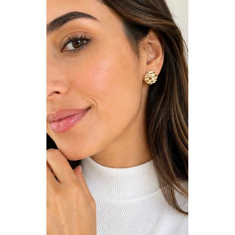 Aros A Presión Mujer Enchapados En Oro Redondos Regalo Clic Dorado