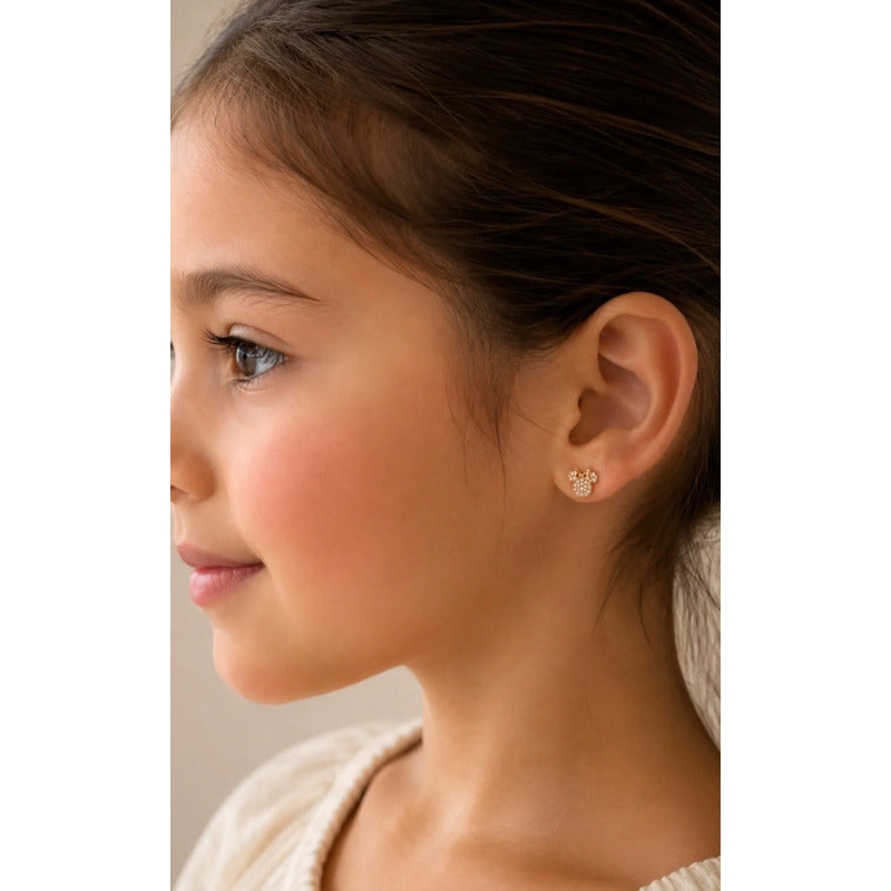Aros Niña Minnie Enchapado Oro 18k 8mm Regalo Infantil Bebe Dorado