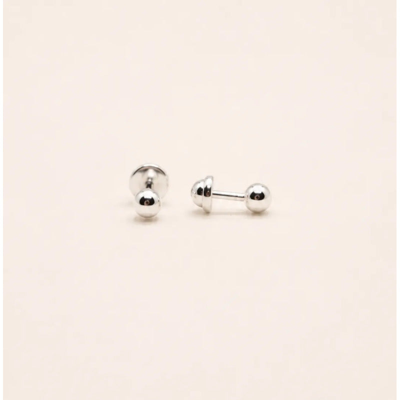Aros Plata 925 Bebé Niña 3mm Clásicos Bolitas Tope Seguridad Plateado