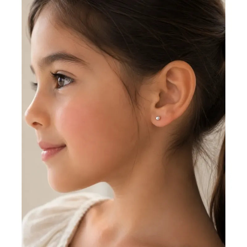 Aros Plata 925 Bebé Niña 3mm Clásicos Bolitas Tope Seguridad Plateado