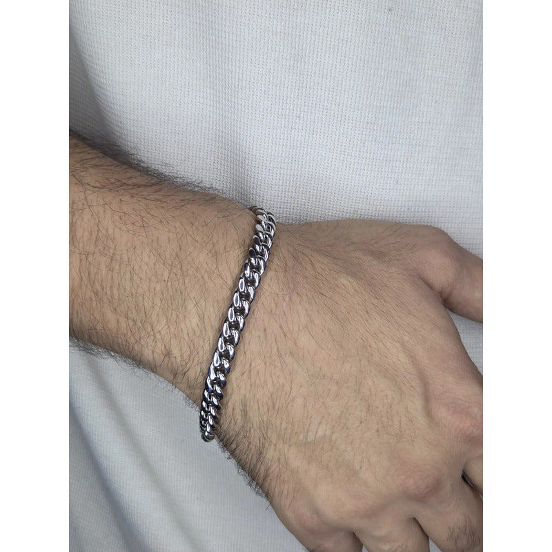 Pulsera Hombre Acero Inoxidable Cubana Clásica Estilo Urbano Cubana 21 Cm