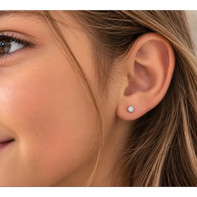 Aros Plata Punto De Luz Bebé Niña 3 Mm Tope Seguro Regalo Plateado