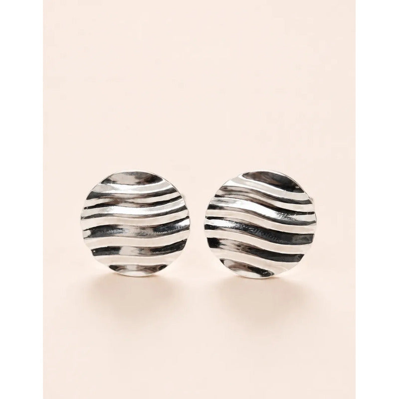 Aros Mujer Sin Perforación Redondos  Textura Enchapado Plata Plateado