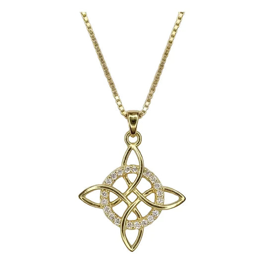 Collar Nudo Bruja Dorado con Brillos Amuleto Protección Acero Mujer