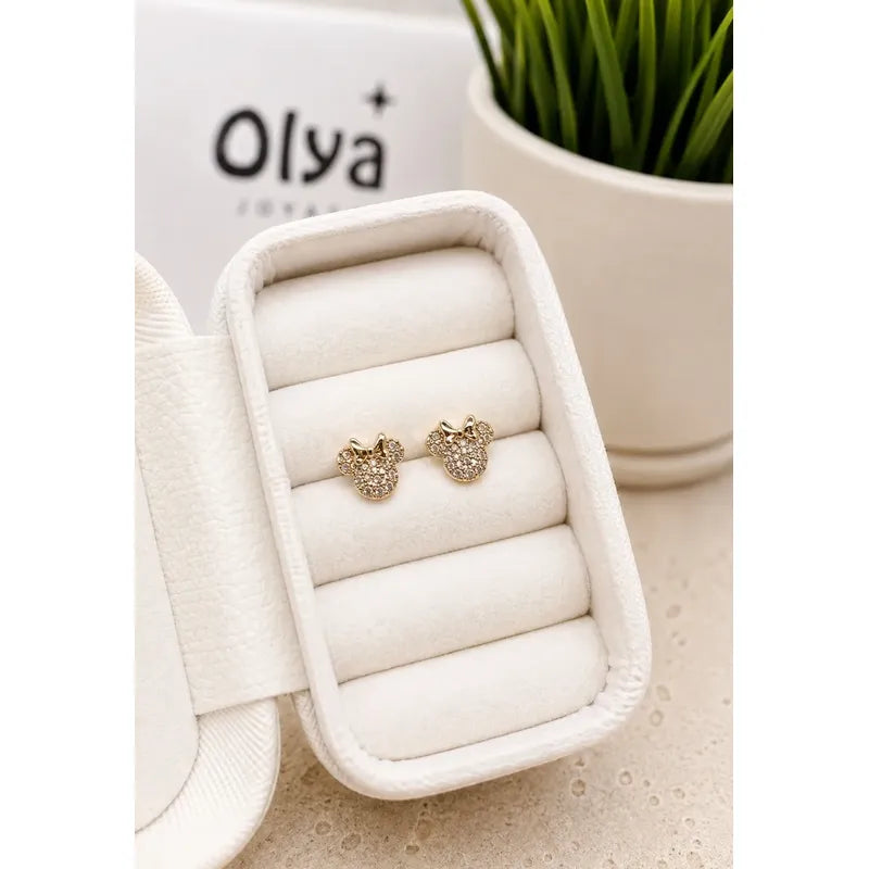 Aros Niña Minnie Enchapado Oro 18k 8mm Regalo Infantil Bebe Dorado