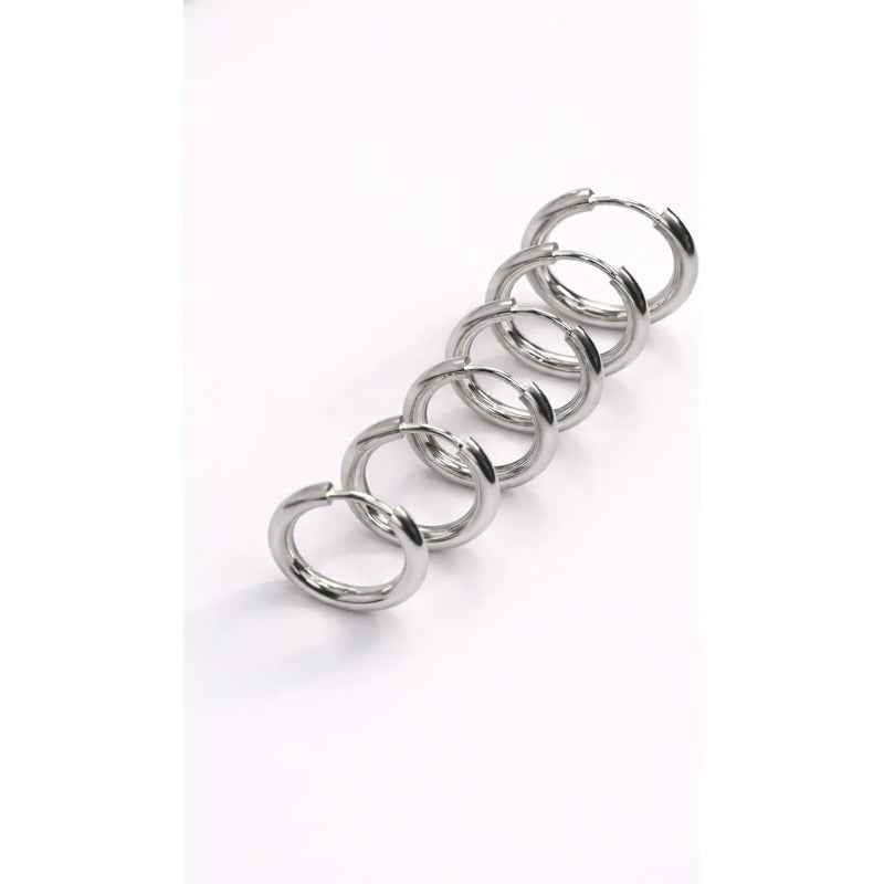 Aros Argollas Acero Inoxidable Lisas Pack 3 Pares Unisex Plateado