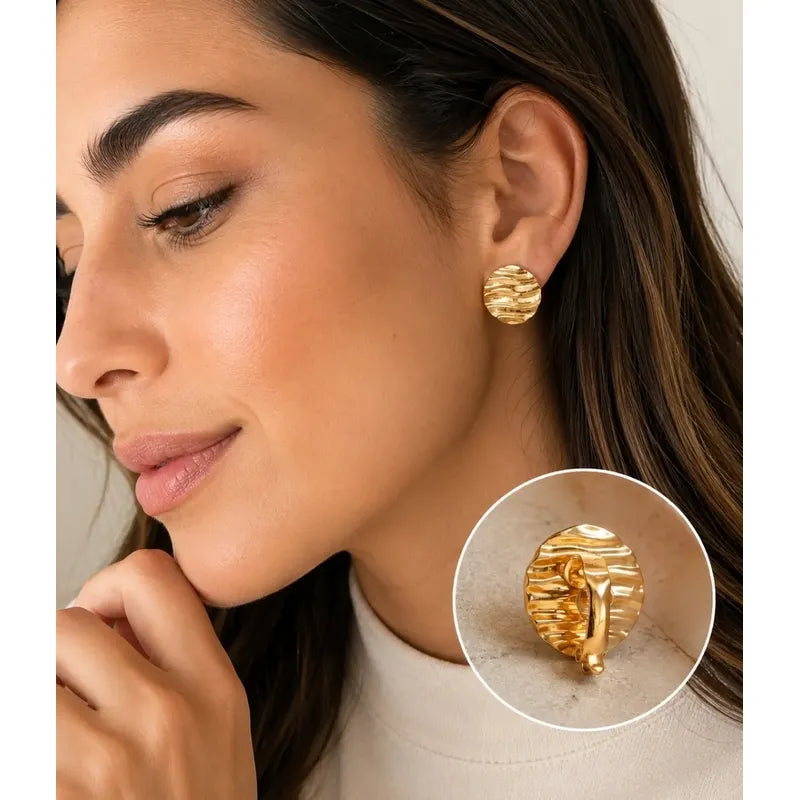 Aros A Presión Mujer Enchapados En Oro Redondos Regalo Clic Dorado