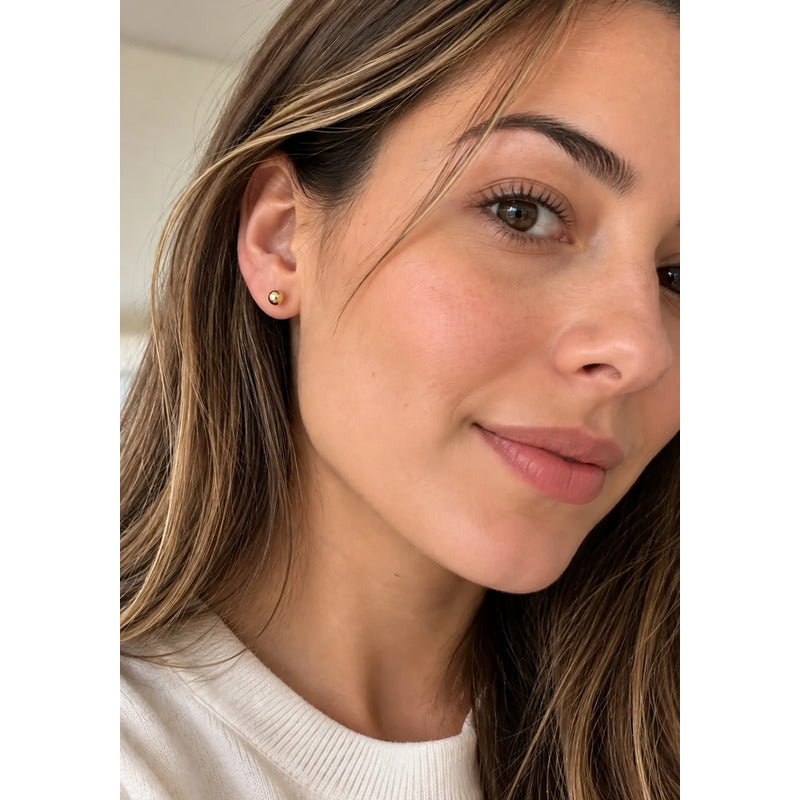 Aros Niña Bebé Bolita Lisa 4mm Enchapado En Oro Tope Seguro Dorado