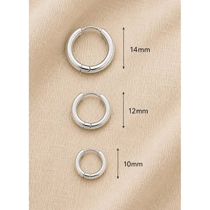 Aros Argollas Acero Inoxidable Lisas Pack 3 Pares Unisex Plateado